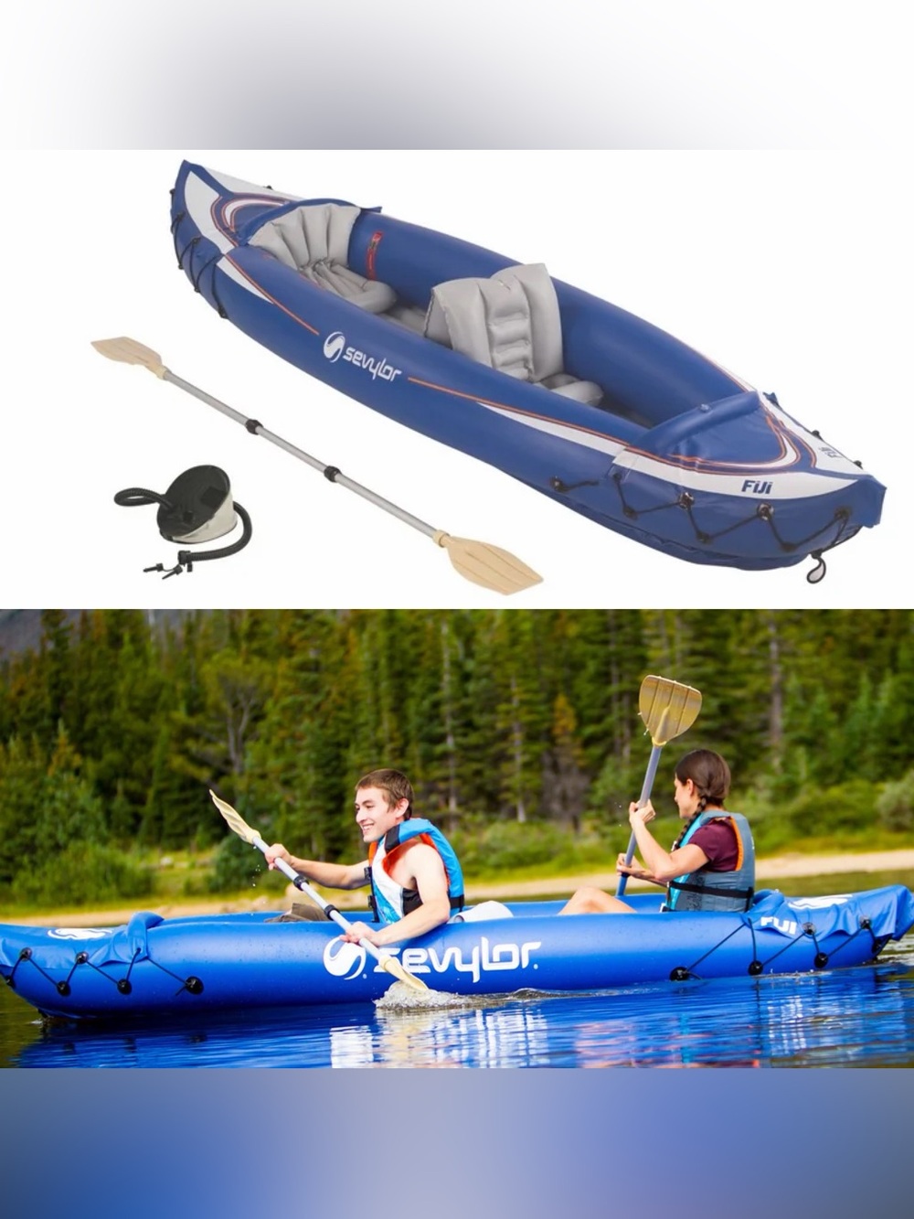Sevylor Fiji Inflatable 2-Person Kayak, Blue, 10' 4" x 2' 9"